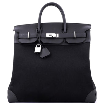 Hermes HAC Birkin Bag Toile and Black Togo with Palladium Hardware 40