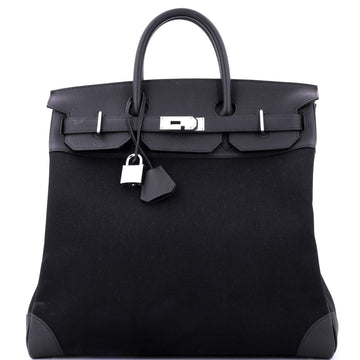 Hermes HAC Birkin Bag Toile and Black Togo with Palladium Hardware 40