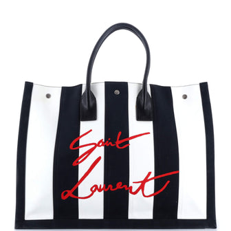 Saint Laurent Noe Shopping Tote Striped Canvas Large