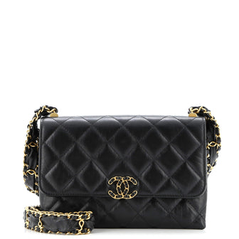 Chanel CC Wide Chain Compartment Flap Phone Holder Quilted Aged Calfskin