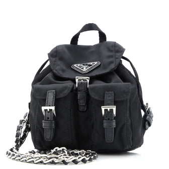 Prada Double Pocket Backpack Chain Shoulder Bag Re-Nylon Mini