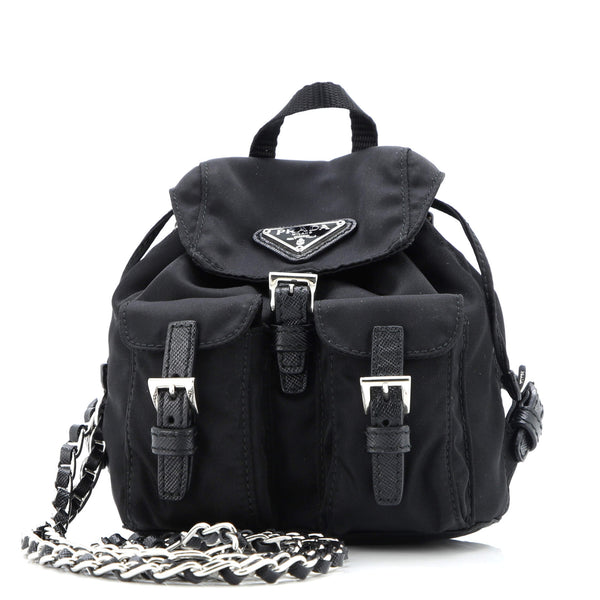 Prada Double Pocket Backpack Chain Shoulder Bag Re-Nylon Mini 347519
