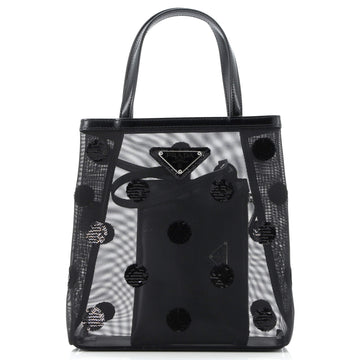 Prada Polka Dot Logo Open Tote Sequined Mesh Small
