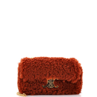 Celine Triomphe Chain Shoulder Bag Shearling Small