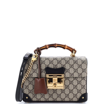 Gucci Padlock Bamboo Shoulder Bag GG Coated Canvas Small