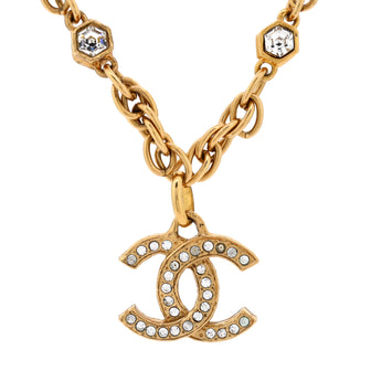 Chanel Vintage CC Pendant Choker Necklace Metal with Crystals