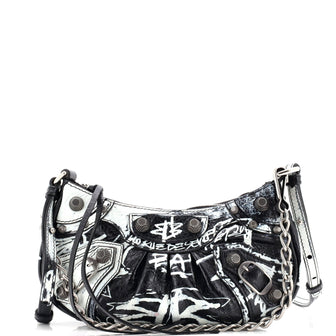 Balenciaga Le Cagole Graffiti Giant Studs Shoulder Bag Leather Mini