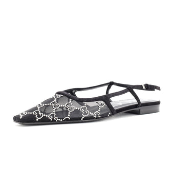 Gucci Women's Slingback Flats Crystal GG Embellished Mesh