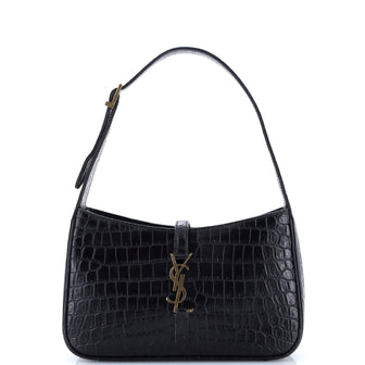 Saint Laurent Le 5 a 7 Hobo Crocodile Embossed Leather Small
