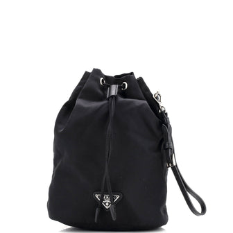Prada Drawstring Wristlet Bucket Bag Tessuto Small