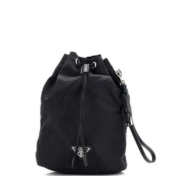 Prada Drawstring Wristlet Bucket Bag Tessuto Small