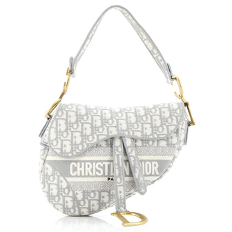 Christian Dior Saddle Handbag Logo Embroidered Oblique Canvas Medium