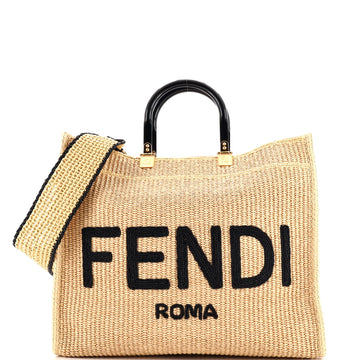 Fendi Sunshine Shopper Tote Woven Raffia Medium