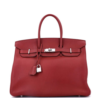 Hermes Birkin Handbag Red Clemence with Palladium Hardware 35