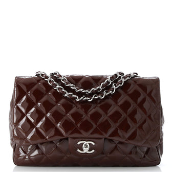 Chanel Classic Double Flap Bag Quilted Patent Jumbo