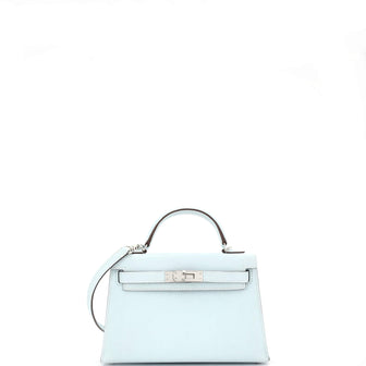 Hermes Kelly Mini II Bag Blue Epsom with Palladium Hardware 20