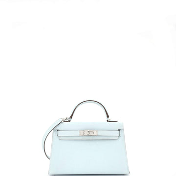 Hermes Kelly Mini II Bag Blue Epsom with Palladium Hardware 20