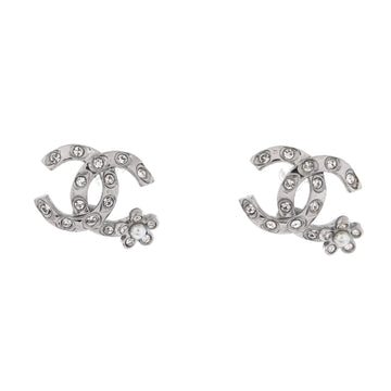 Chanel Flower CC Stud Earrings Metal with Faux Pearl and Crystals