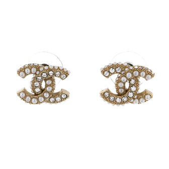 Chanel CC Stud Earrings Metal with Faux Pearls and Crystals