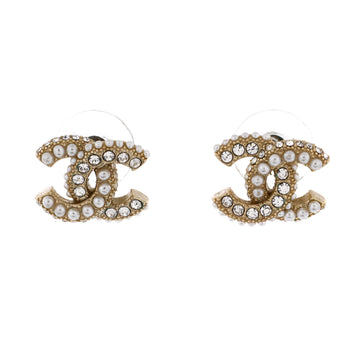 Chanel CC Stud Earrings Metal with Faux Pearls and Crystals