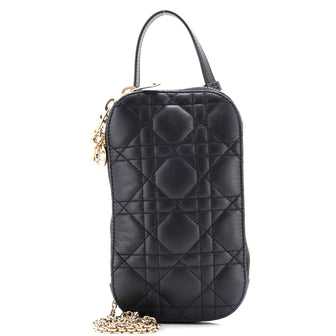 Christian Dior Lady Dior Phone Holder on Chain Cannage Quilt Lambskin