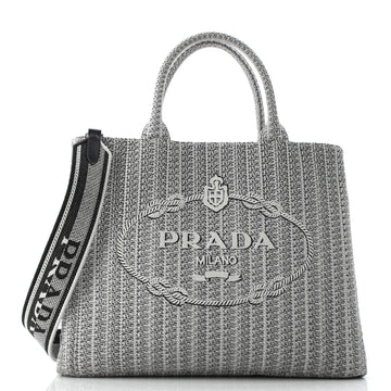 Prada Logo Strap Canapa Tote Jacquard Medium