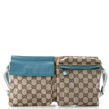 Gucci Vintage Double Belt Bag GG Canvas with Leather