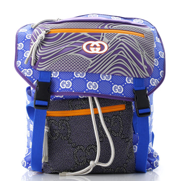 Gucci Panelled Double Buckle Backpack GG Jacquard Nylon and Rubber Large