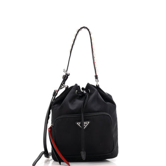 Prada New Vela Multi Pocket Bucket Bag Tessuto with Studded Leather