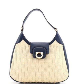 Salvatore Ferragamo Gancini Flip Lock Hobo Woven Leather