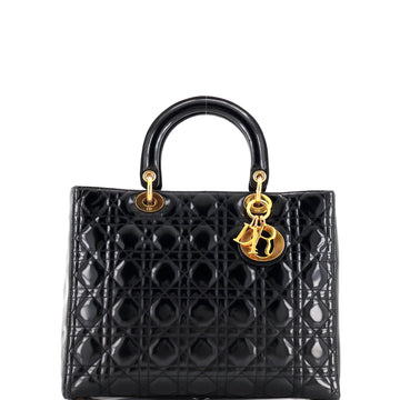 Christian Dior Lady Dior Bag Cannage Quilt Patent Large