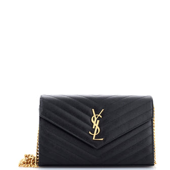 Saint Laurent Classic Monogram Wallet on Chain Matelasse Chevron Leather Medium