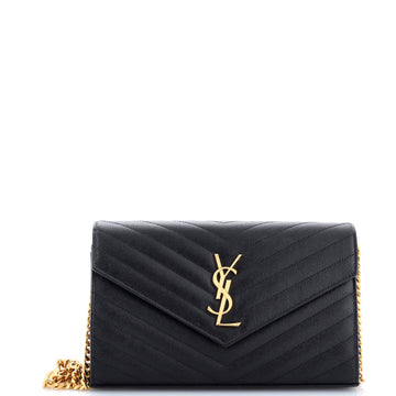 Saint Laurent Classic Monogram Wallet on Chain Matelasse Chevron Leather Medium