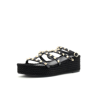 Valentino Garavani Women's Rockstud Caged Wedge Espadrilles Leather