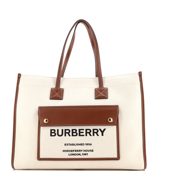 Burberry Freya Shopping Tote Canvas with Leather Medium