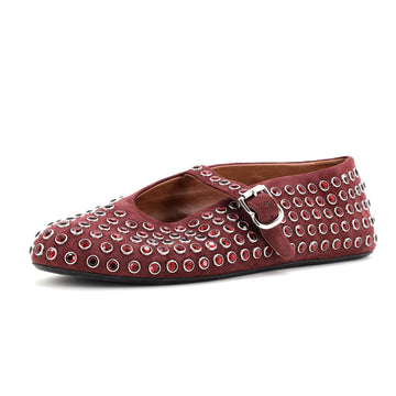 Alaia Women's Buckle Ballerina Flats Leather with Crystals
