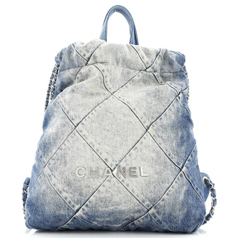 Chanel 22 Chain Backpack Quilted Denim Medium
