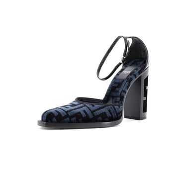 Fendi Women's FF Cut Ankle Strap Pumps Zucca Jacquard with Leather