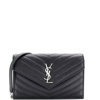 Saint Laurent Classic Monogram Wallet on Chain Matelasse Chevron Leather Small