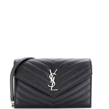 Saint Laurent Classic Monogram Wallet on Chain Matelasse Chevron Leather Small
