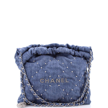 Chanel 22 Chain Hobo Quilted Studded Denim Small