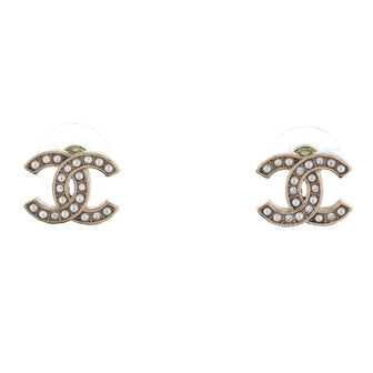 Chanel CC Stud Earrings Faux Pearls and Crystal Embellished Metal