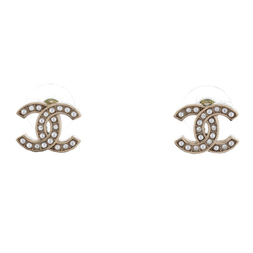 Chanel CC Stud Earrings Faux Pearls and Crystal Embellished Metal