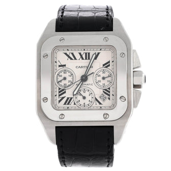 Cartier Santos 100 Chronograph Automatic Watch Stainless Steel and Alligator 42