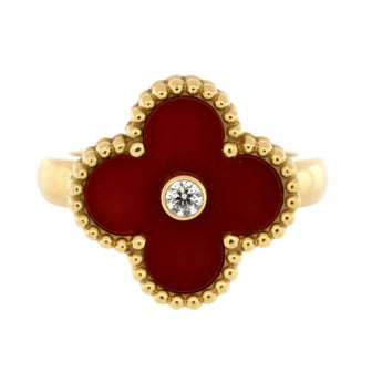 Van Cleef & Arpels Vintage Alhambra Ring 18K Yellow Gold with Carnelian and Diamond