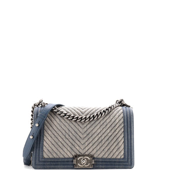 Chanel Boy Flap Bag Chevron Denim New Medium