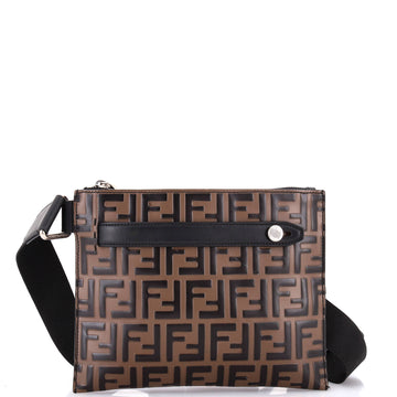 Fendi Messenger Bag Zucca Embossed Leather Medium