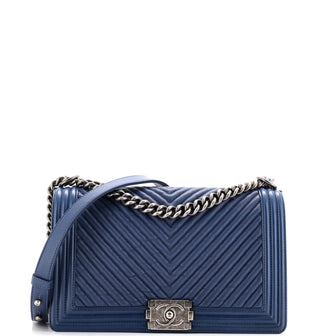 Chanel Boy Flap Bag Chevron Wrinkled Lambskin New Medium