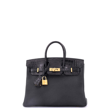 Hermes Touch Birkin Bag Black Togo and Alligator with Gold Hardware 25