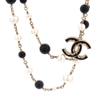 Chanel CC Station Long Necklace Metal with Faux Pearls, Beads and Enamel
